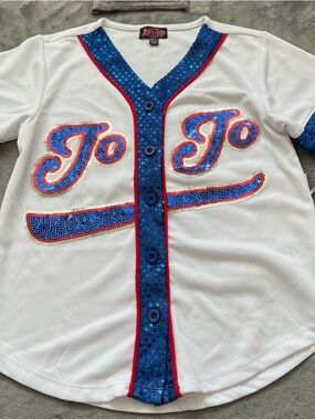 NWT Jojo’s Closet JOJO SIWA Red, White, & Blue Jersey with Glitter Embellishment